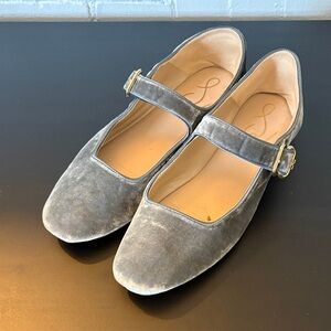 Sam Edelman Women's Grey Velvet Mary Jane Flats